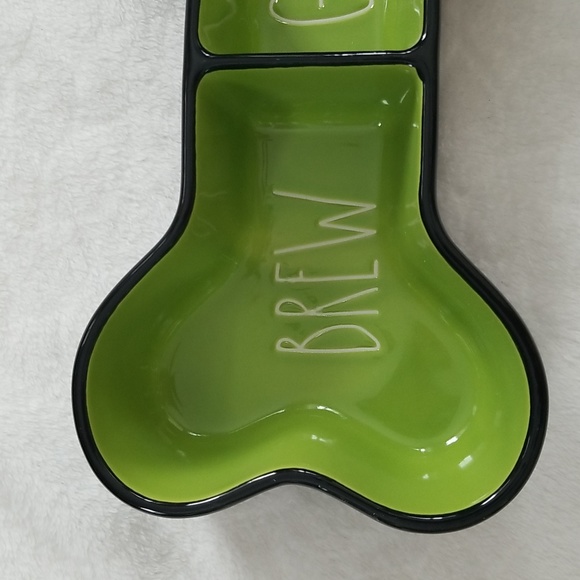 Rae Dunn Brew and Gruel Pet Bowl Bone shape green black - Picture 3 of 11